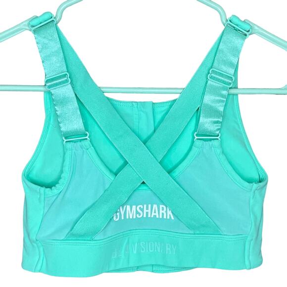 Gymshark Zip Front Sports Bra Cross Back Aqua Green Size XS - Picture 4 of 8